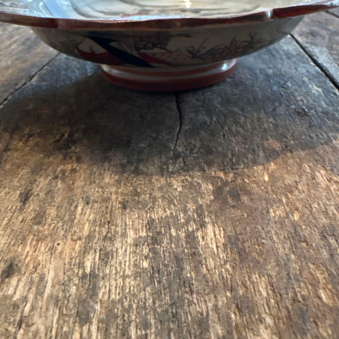 加賀　九谷製　輪花透金彩　殿様家臣　中皿