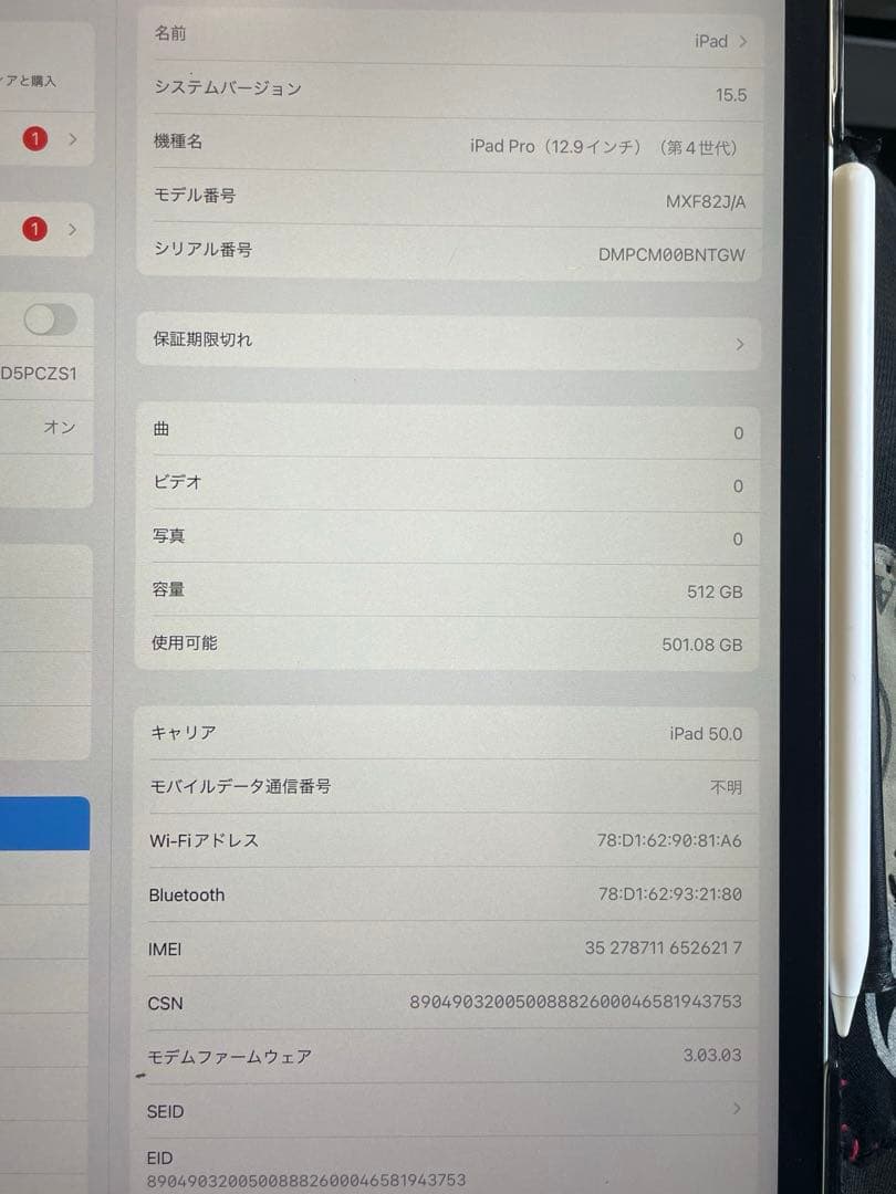 iPad Pro 12.9インチ (第4世代) +Applepencil 2本