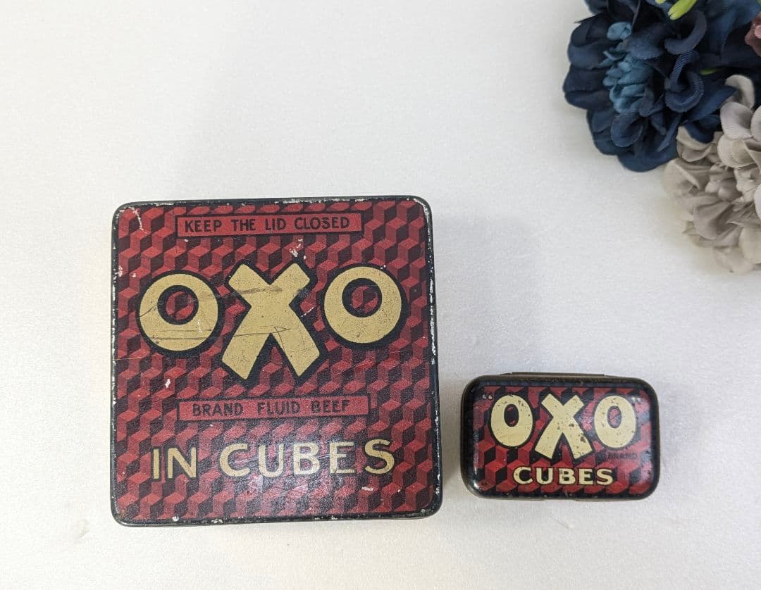 イギリス アンティーク oxo缶 ２個セット 格子柄