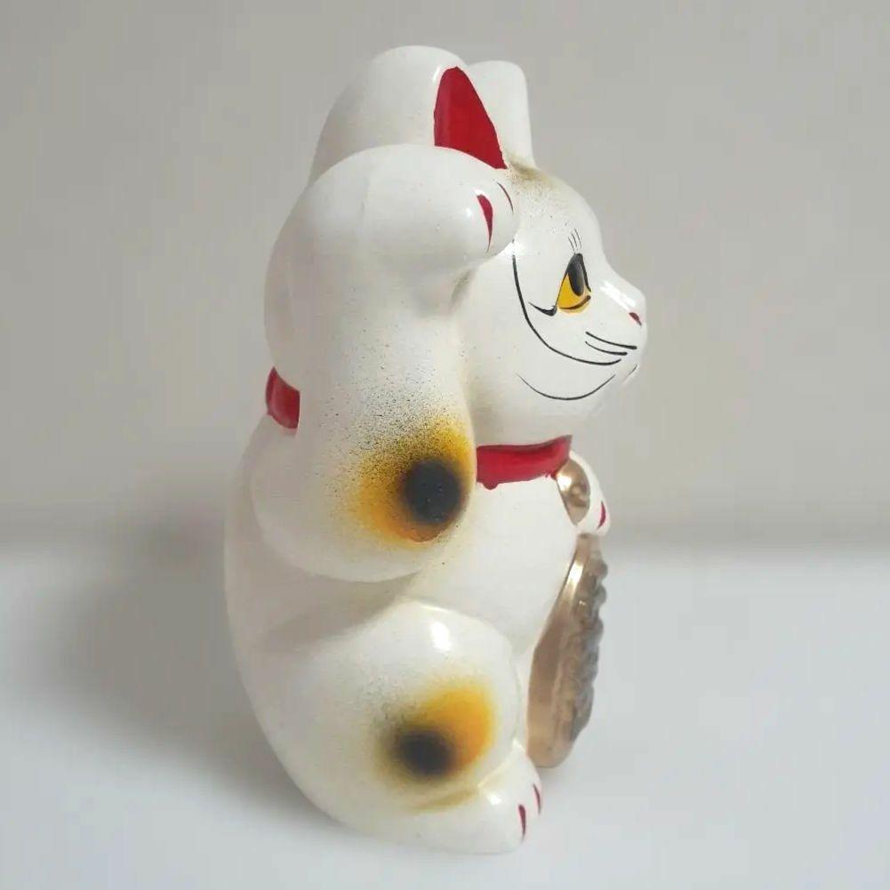 135瀬戸焼 元祖まねき猫 約15cm 三毛 右手上 上目遣い 昭和 陶器 元箱