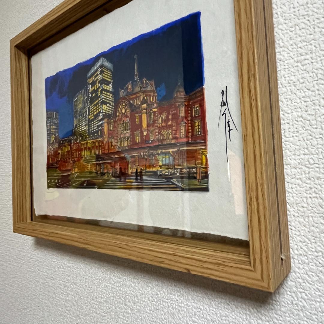 東京駅の夜景 アクリル画（木枠入り）