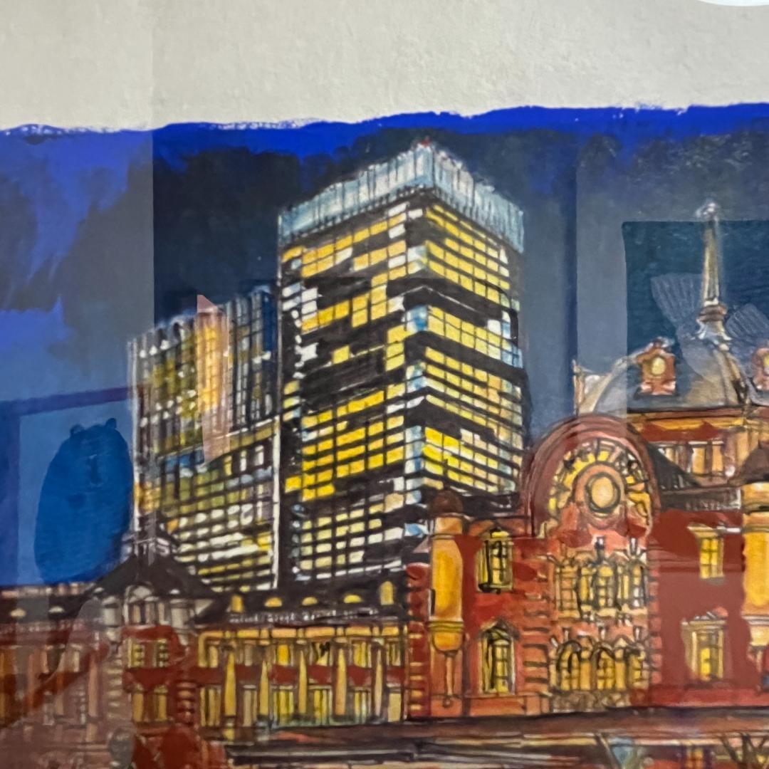 東京駅の夜景 アクリル画（木枠入り）