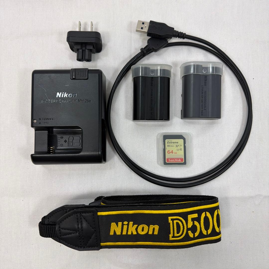 ニコン D500 ボディ 中古美品 バッテリー2個 SDカード64GB 液晶保護