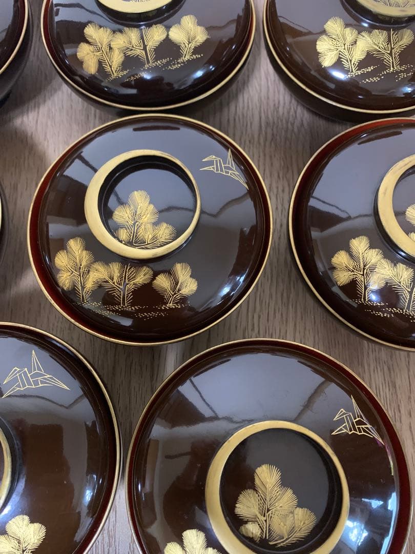 最終お値下げ　輪島塗　沈金蒔絵吸物椀10客　見返し沈金　年代物　木製漆塗　金彩