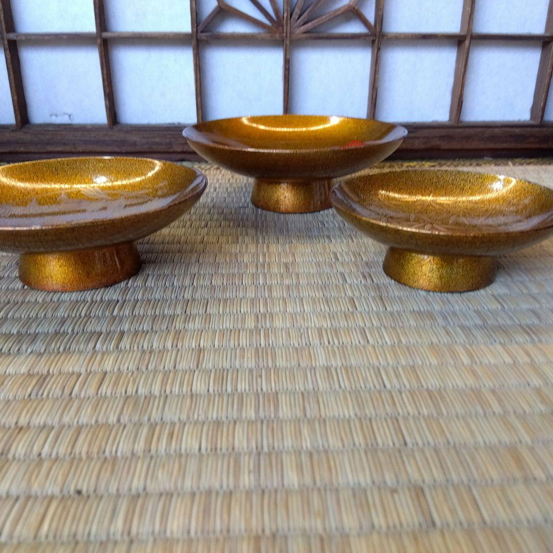 輪島塗　蒔絵三ッ組盃　漆器　五里地作　共箱　未使用　美品