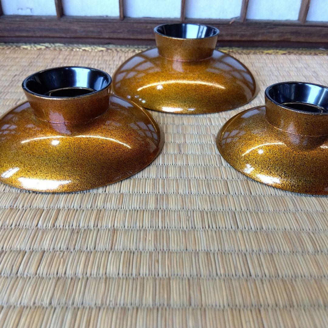 輪島塗　蒔絵三ッ組盃　漆器　五里地作　共箱　未使用　美品