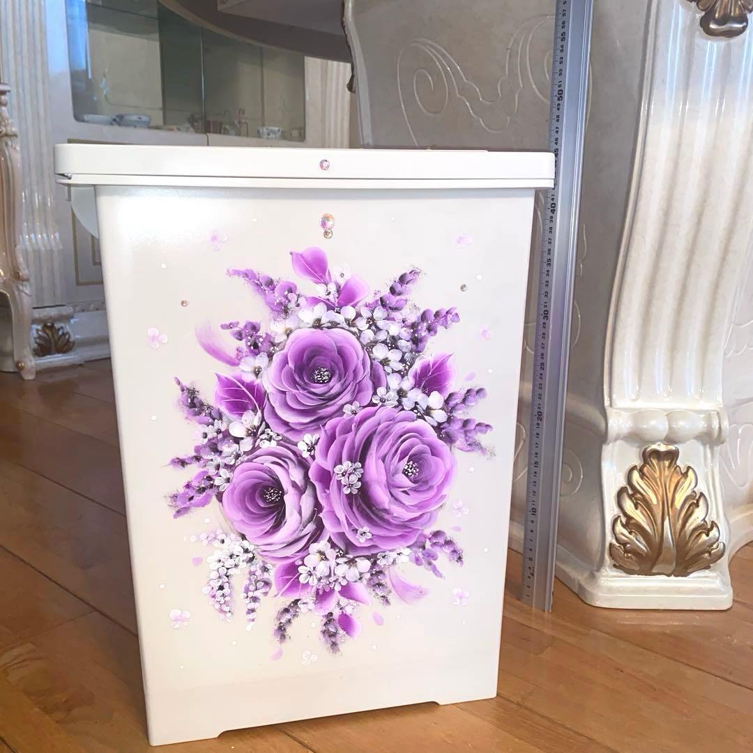 ダストボックス　薔薇　手描き　トールペイント