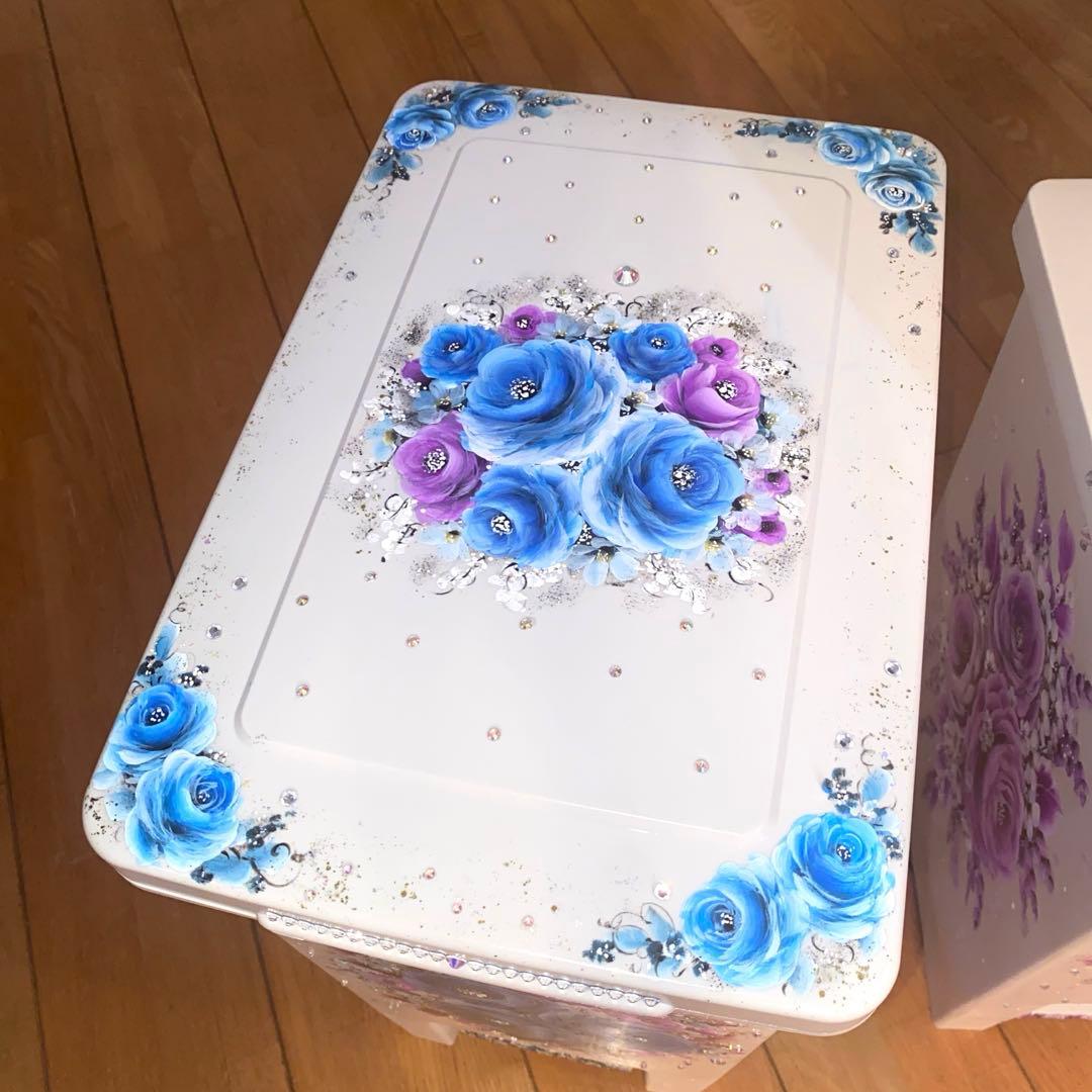 ダストボックス　薔薇　手描き　トールペイント