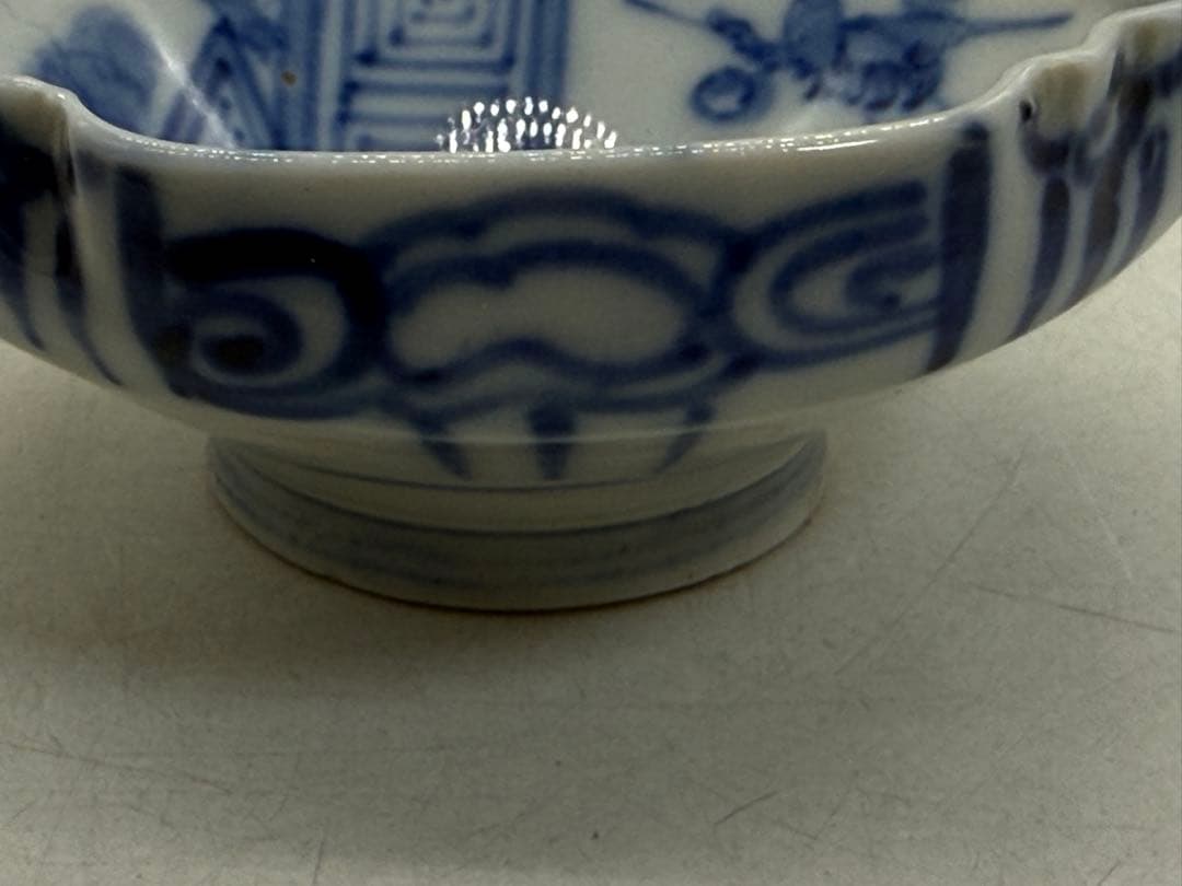 時代　染付　三つ鉢　寿　角鉢　送料込260127