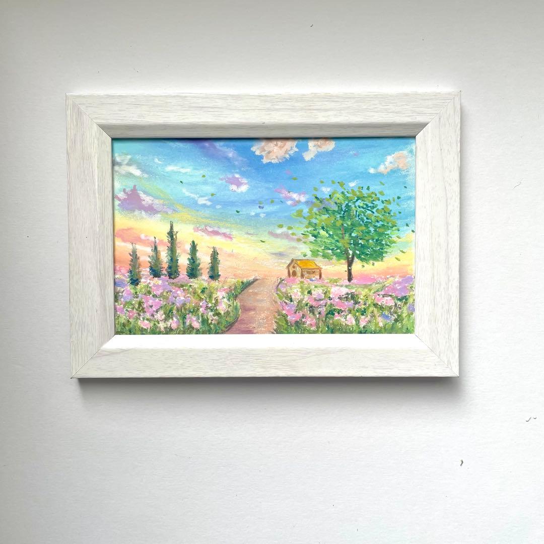 オイルパステル画　アクリル画　優しい色の風景　2026 -3 風景画　ご予約品