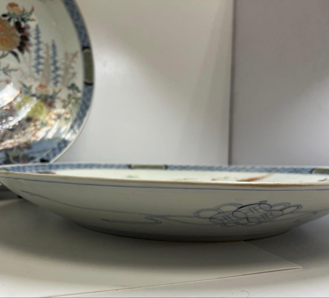 古伊万里　染錦大皿2枚　直径約46.5㎝　東Y8-0319③
