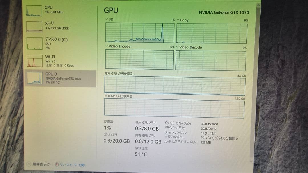 ジャンク ZOTAC GTX 1070 8G 動作確認済み