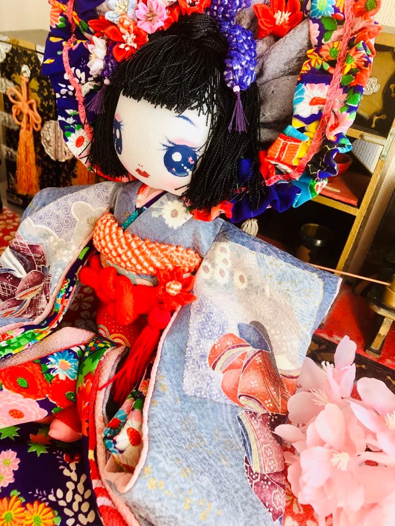 ＊着物 文化人形 お人形 布人形 約30cm &7cmお引きずり着物 古布＊