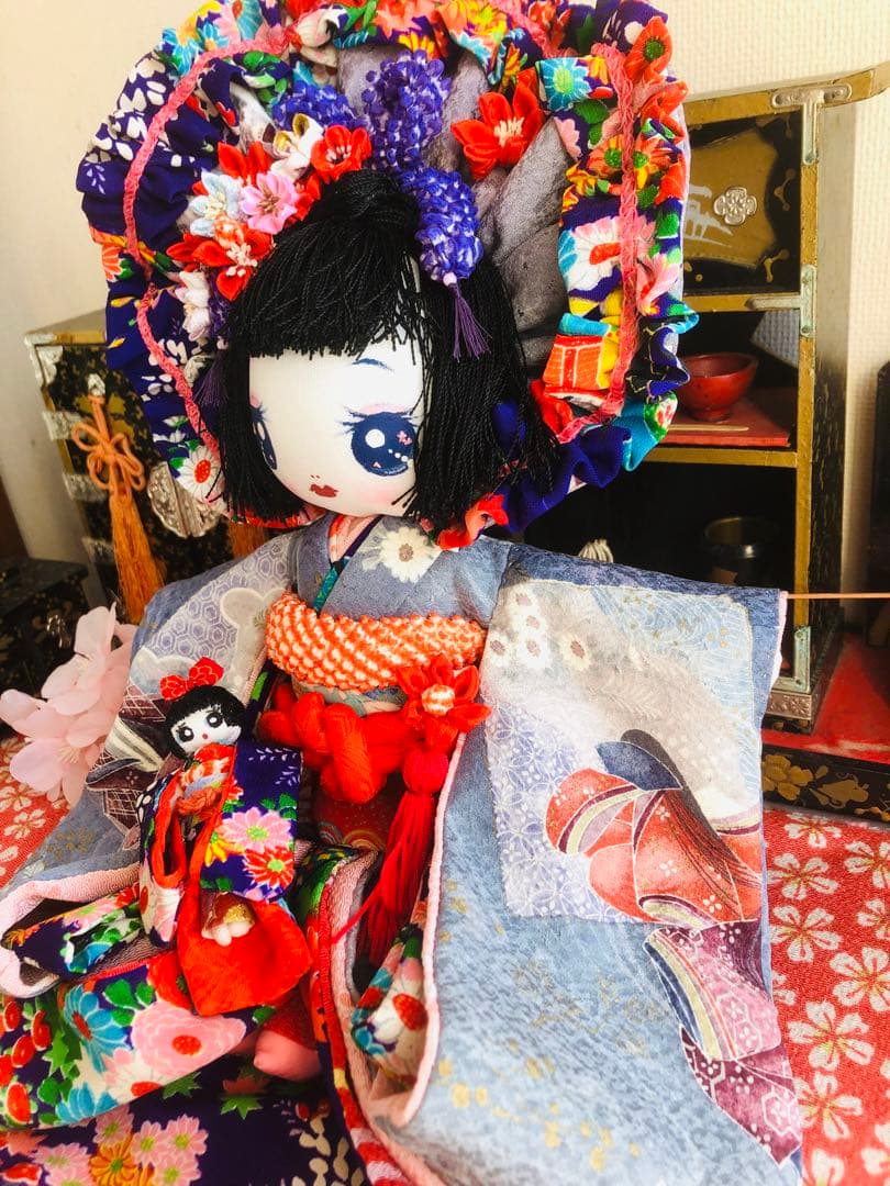 ＊着物 文化人形 お人形 布人形 約30cm &7cmお引きずり着物 古布＊
