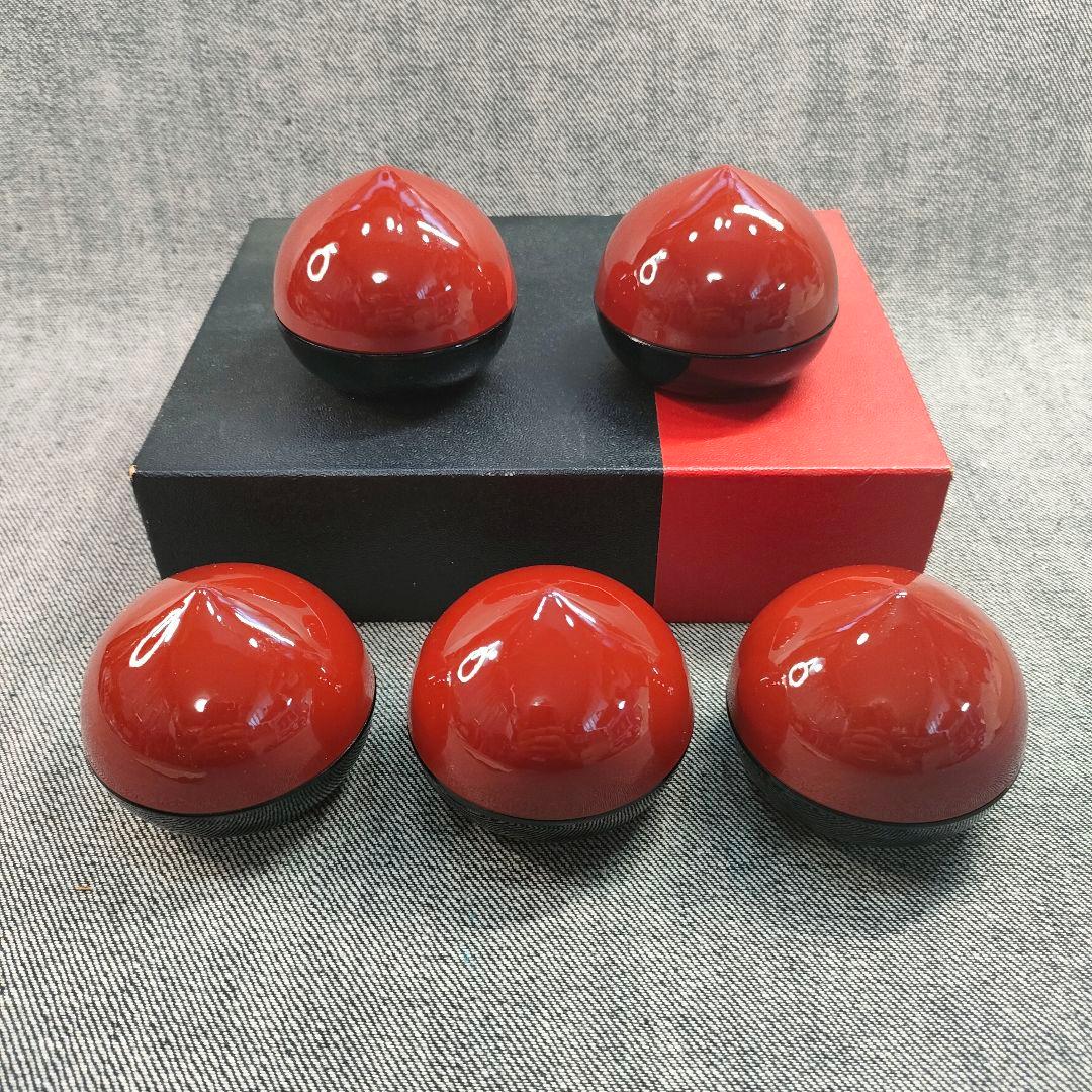 加賀金箔工芸 朱塗盃5客 未使用 箱付
