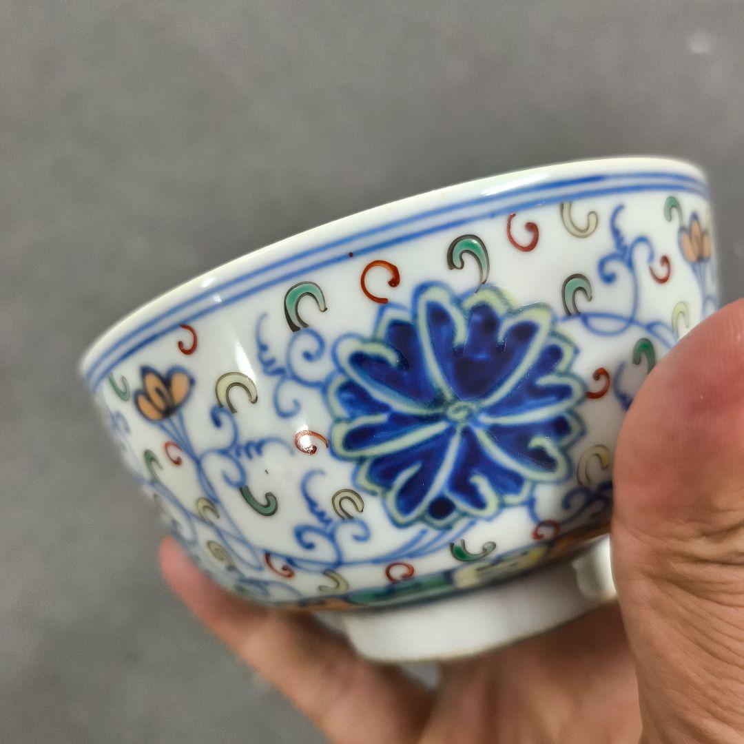 中国古美術 大清光緒年製 在銘あり 青華 粉彩 青い花模様の陶器 碗 茶道具