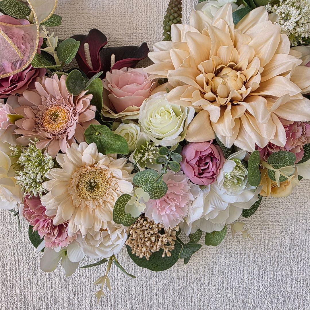 フラワーリース 初春月 2 咲き誇る花たちの花かご 超特大 玄関リース 造花