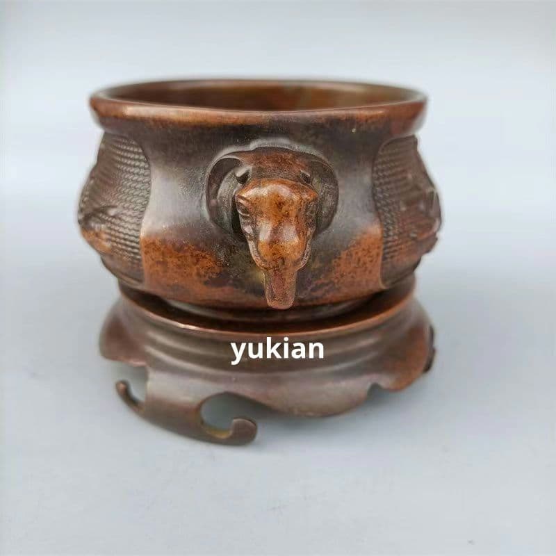 銅器 象耳蓮花帯台盤炉 香線炉 香銅炉 香道具 装飾品 工芸品 置物