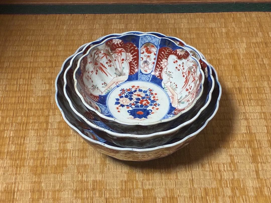 古伊万里 色絵 金彩 花鳥紋 三ツ組鉢 盛鉢 時代物