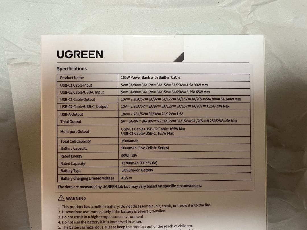 i*y様 UGREEN PB552 25000mAh 165W モバイルバッテリ