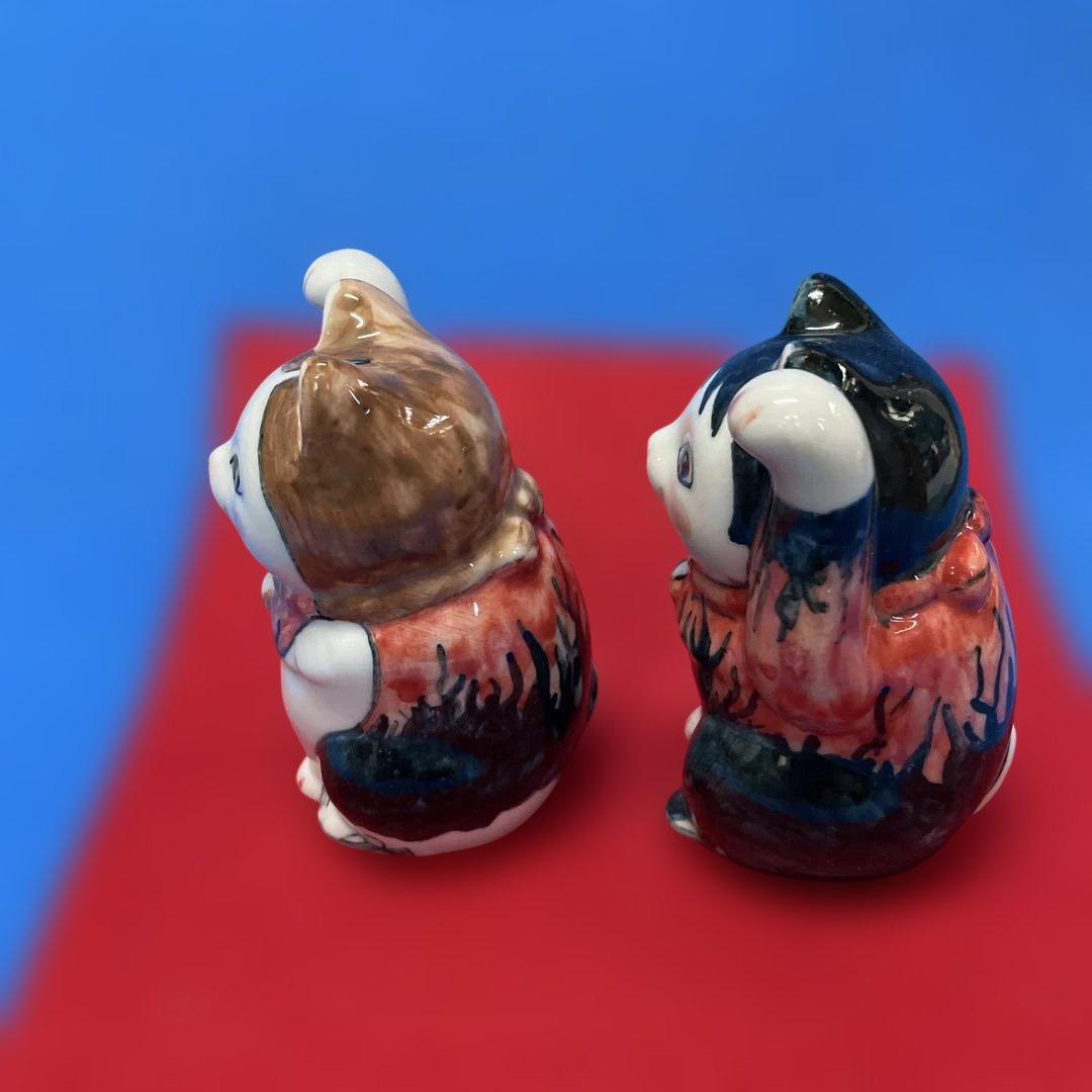 招き猫　瀬戸焼　染付　寿福丸窯　フィギュアスケート　陶磁器　2台