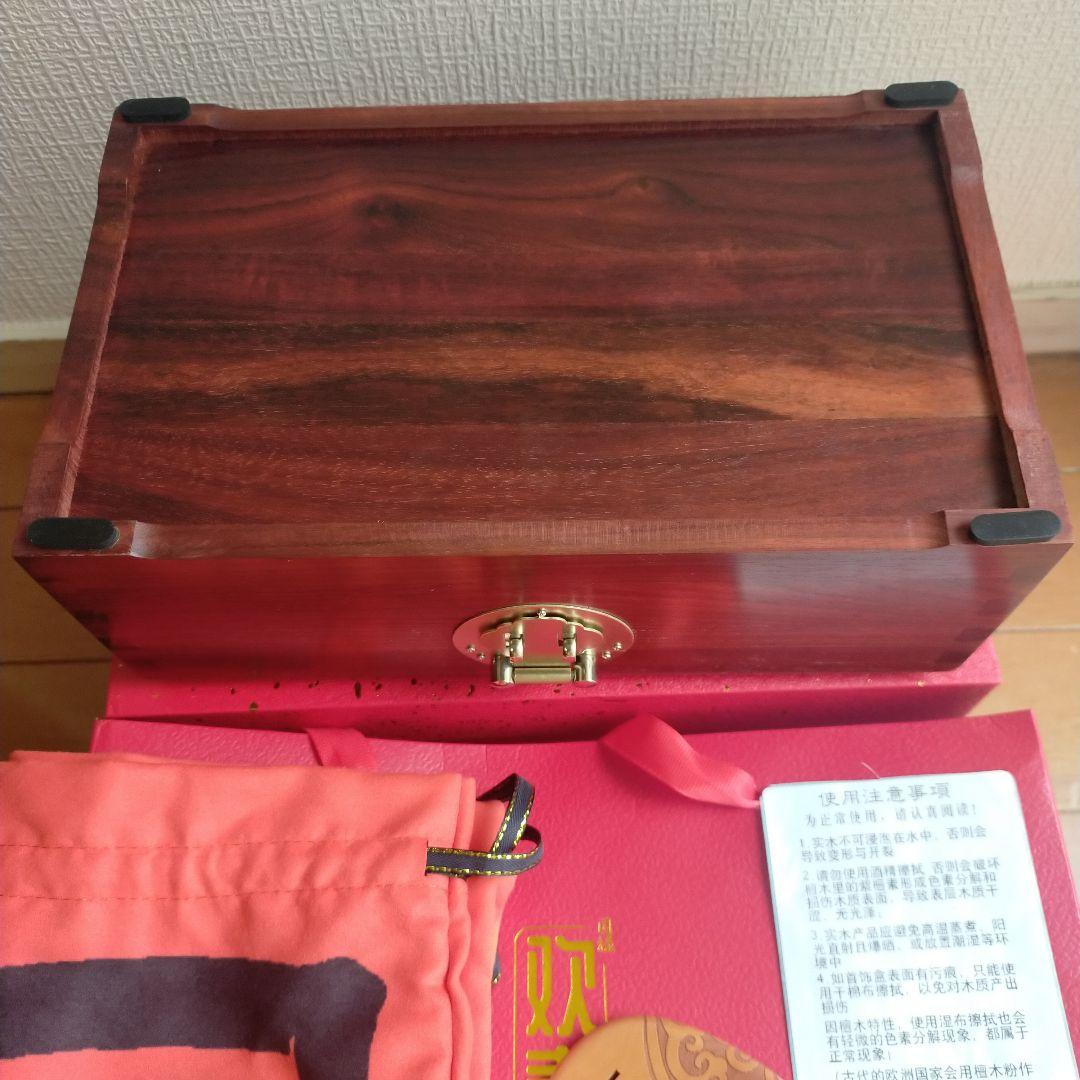 中国の伝統的な木製ジュエリーBOXと櫛 巾着袋と紙袋付