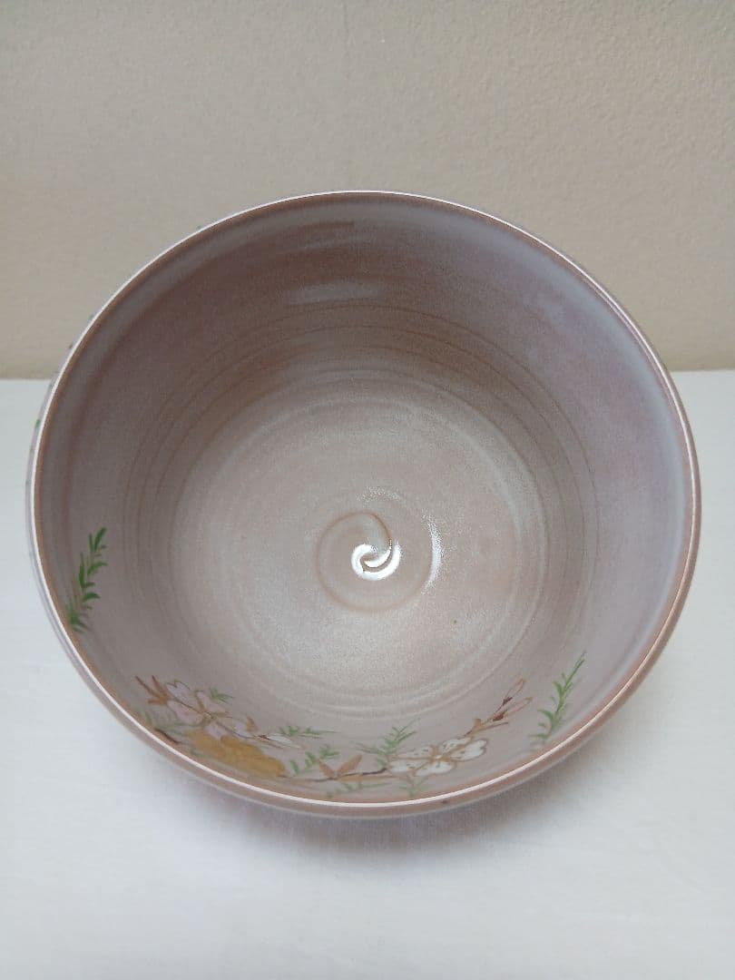 京焼　白釉柳桜茶碗　平安　橋本紫雲作