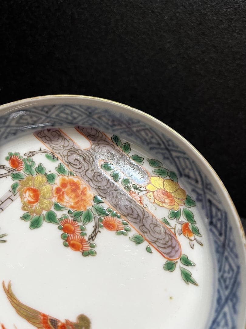 古伊万里　鳳凰　金彩　なます皿　平皿　明治期　８客