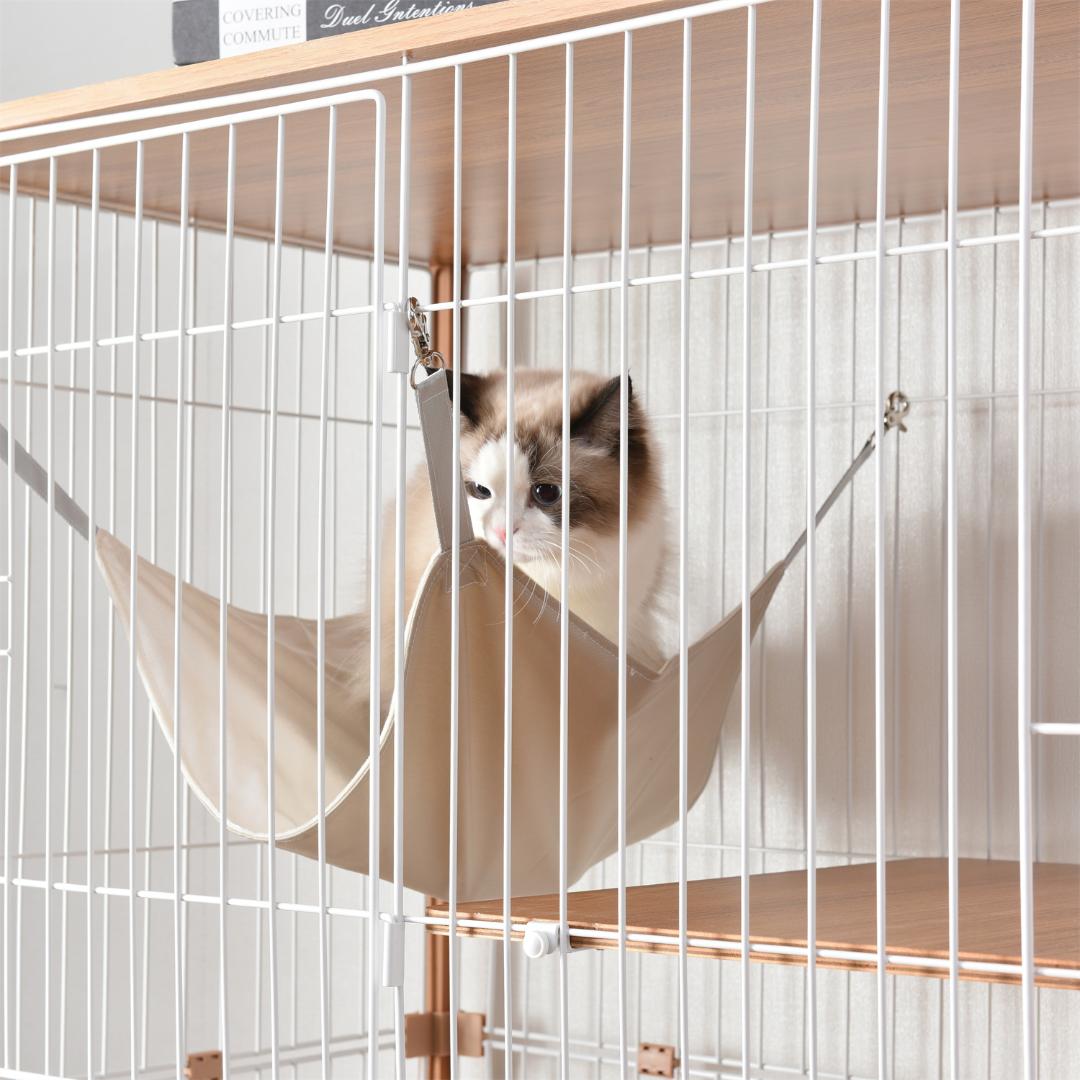 【新品】木製×スチール三段キャットケージ 多頭飼い対応 脱走防止
