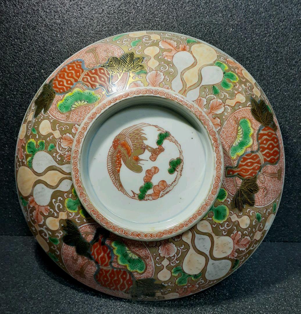 秀逸品　米国里帰品　1850年頃　古伊万里　染錦　上作　瓢箪に鳳凰蓋　特大大平鉢