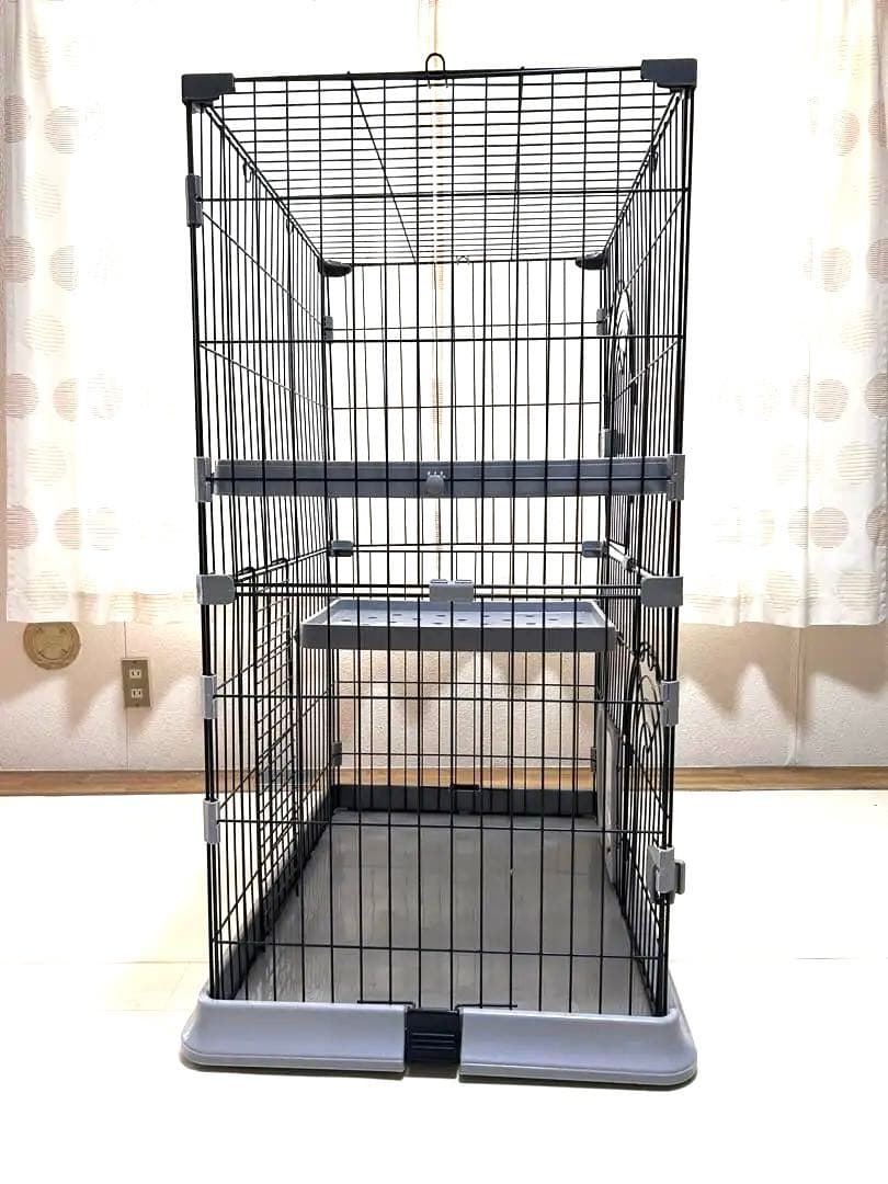 キャットケージ 2段構造 高さ109cm ブラック/グレー