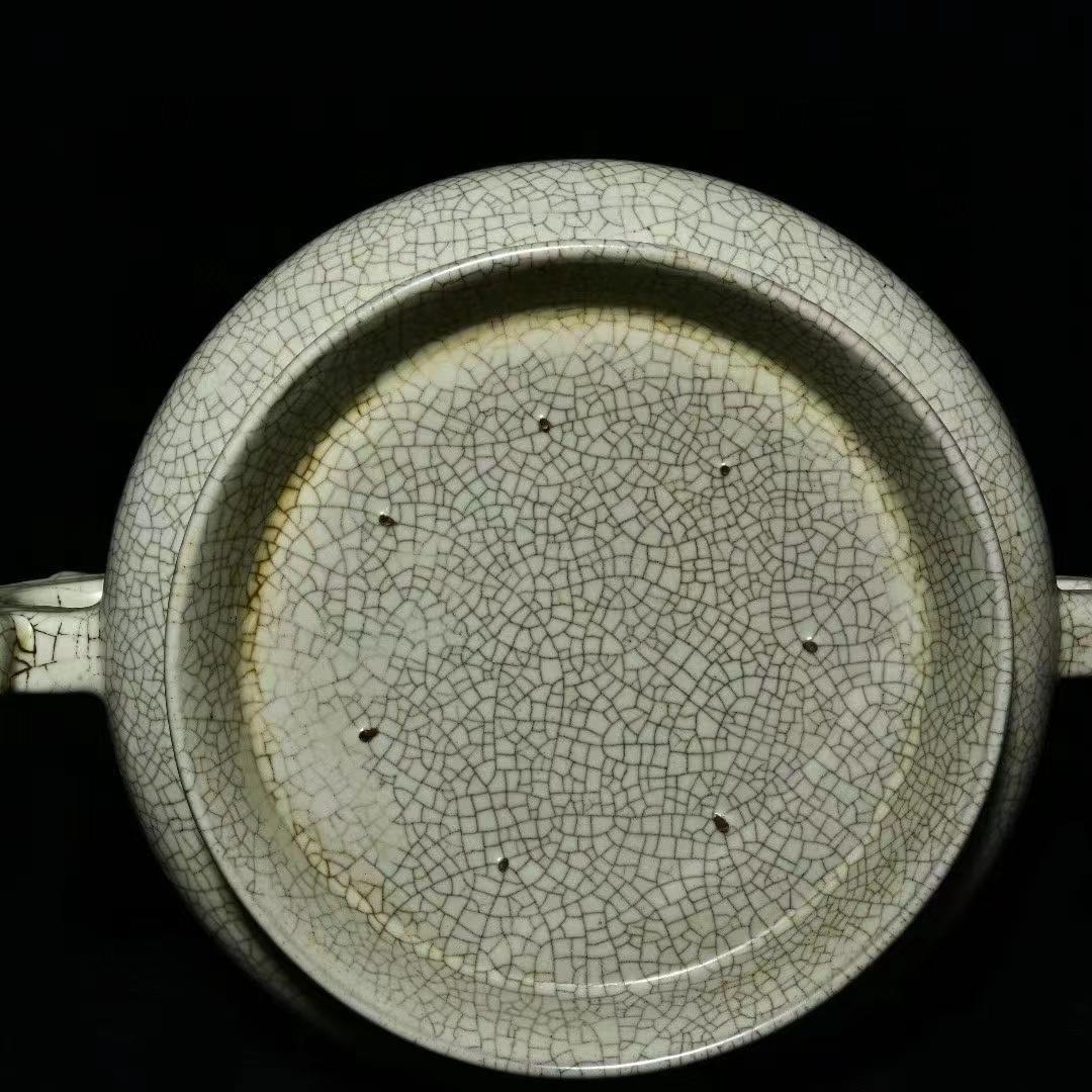 中国古美術・旧蔵の陶磁器双耳炉・12x25・茶道具・案頭・置物・文房具・香道具