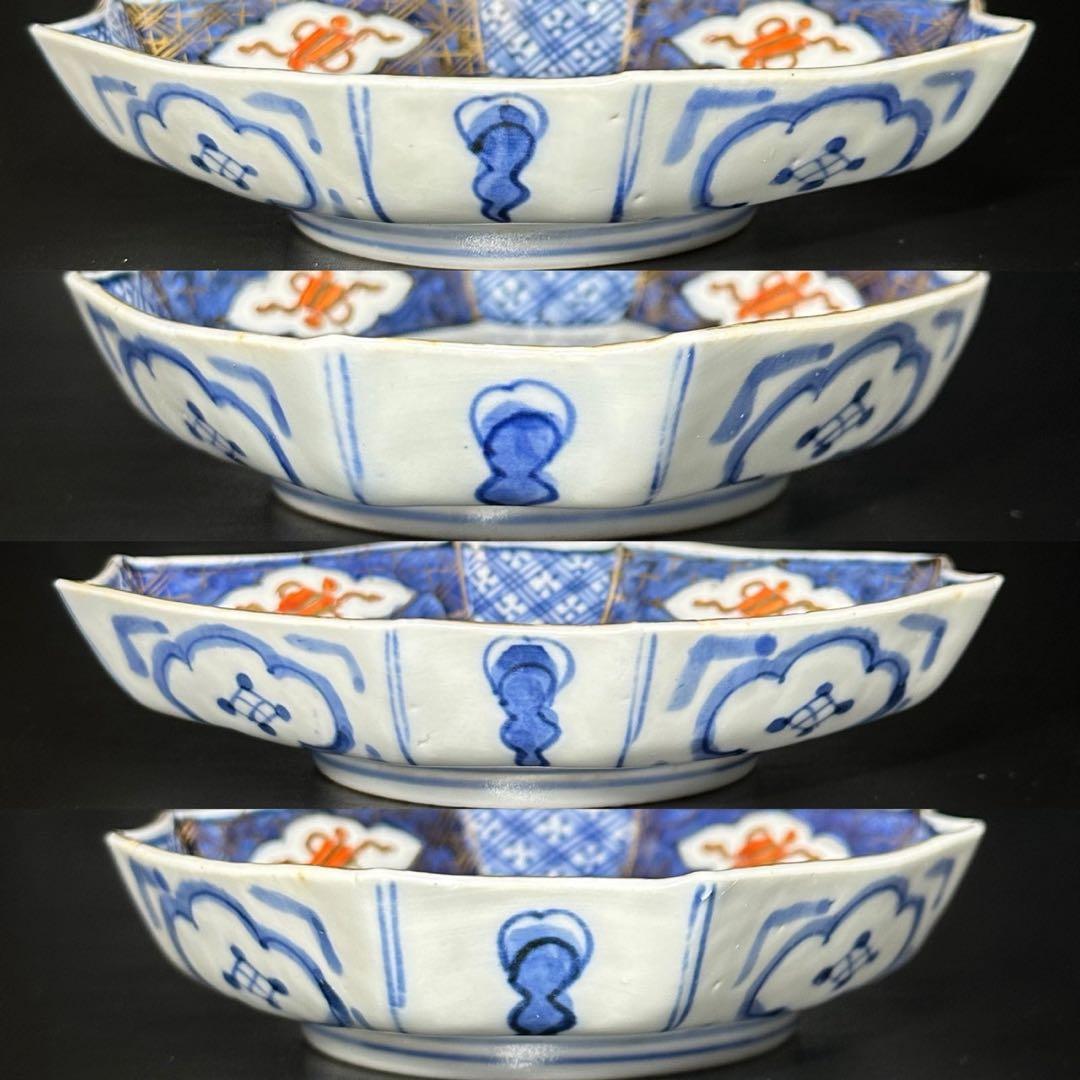 ★ 古伊万里 金彩 色絵 山・鳥・網 変形菱形皿 3枚/食器！★管理175