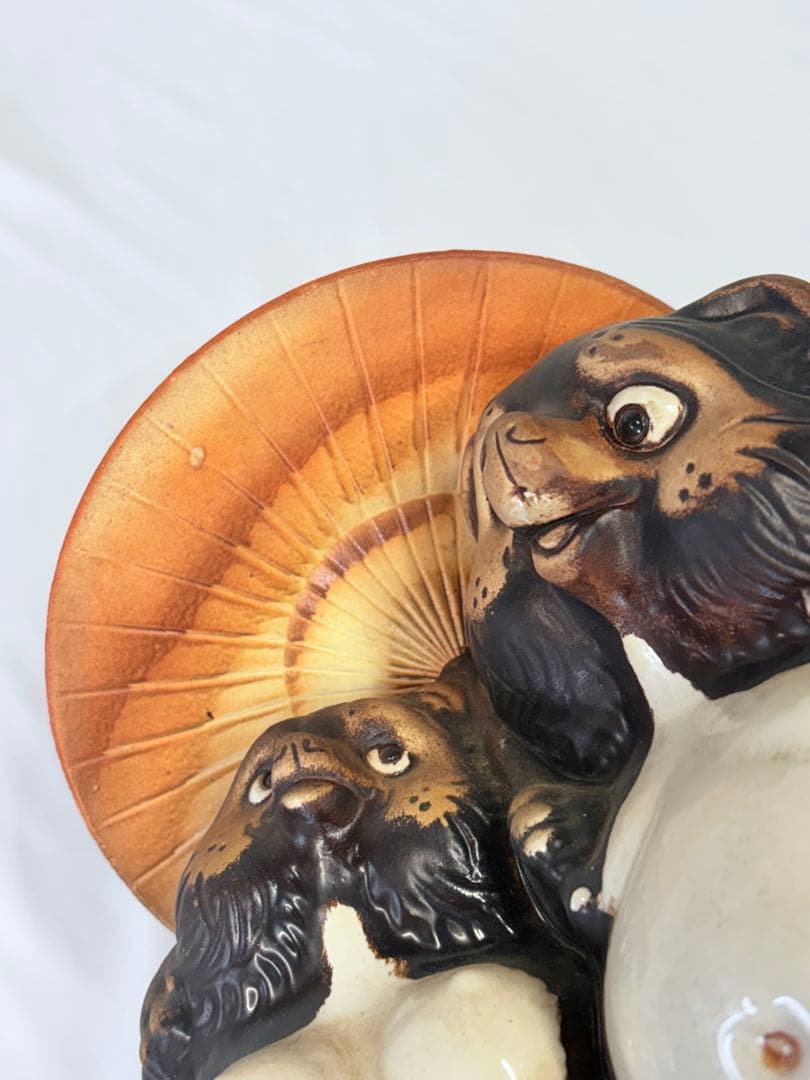 信楽焼 陶仙作 狸 たぬき 夫婦 置物 骨董品 縁起物 開運 商売繁盛 相合傘
