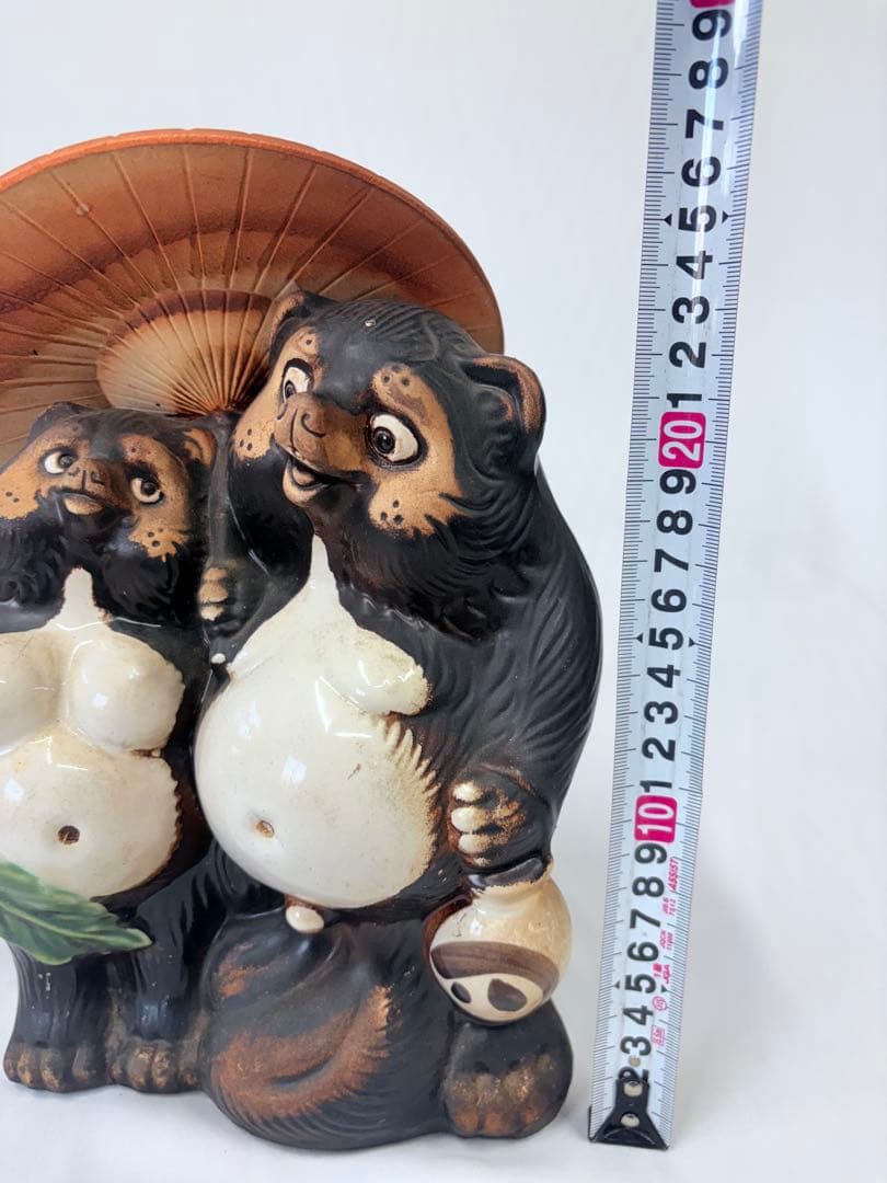 信楽焼 陶仙作 狸 たぬき 夫婦 置物 骨董品 縁起物 開運 商売繁盛 相合傘