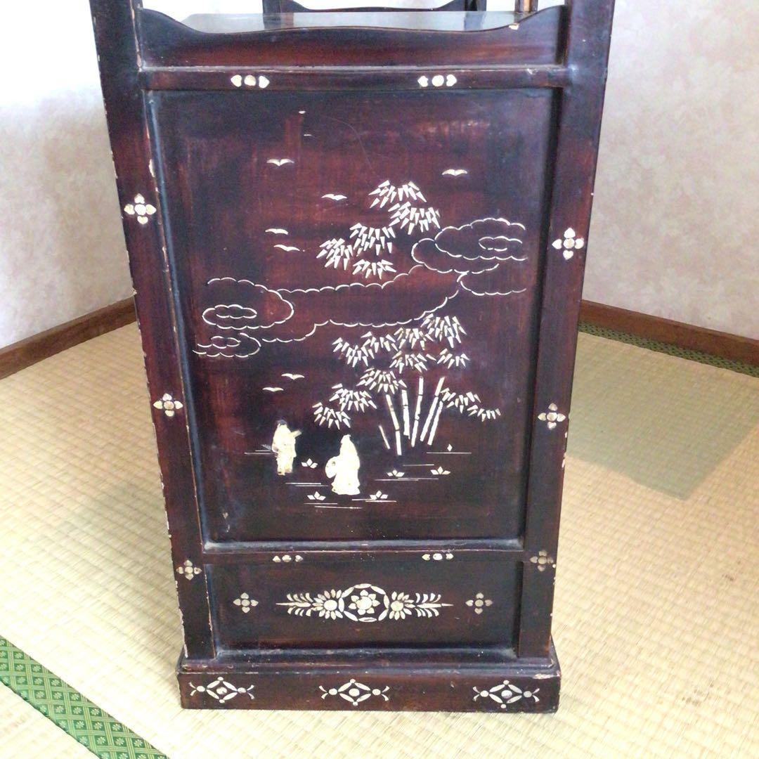 No5822 唐物　螺鈿茶棚　輪島塗　螺鈿細工　違棚　黒漆　茶道具　送料無料