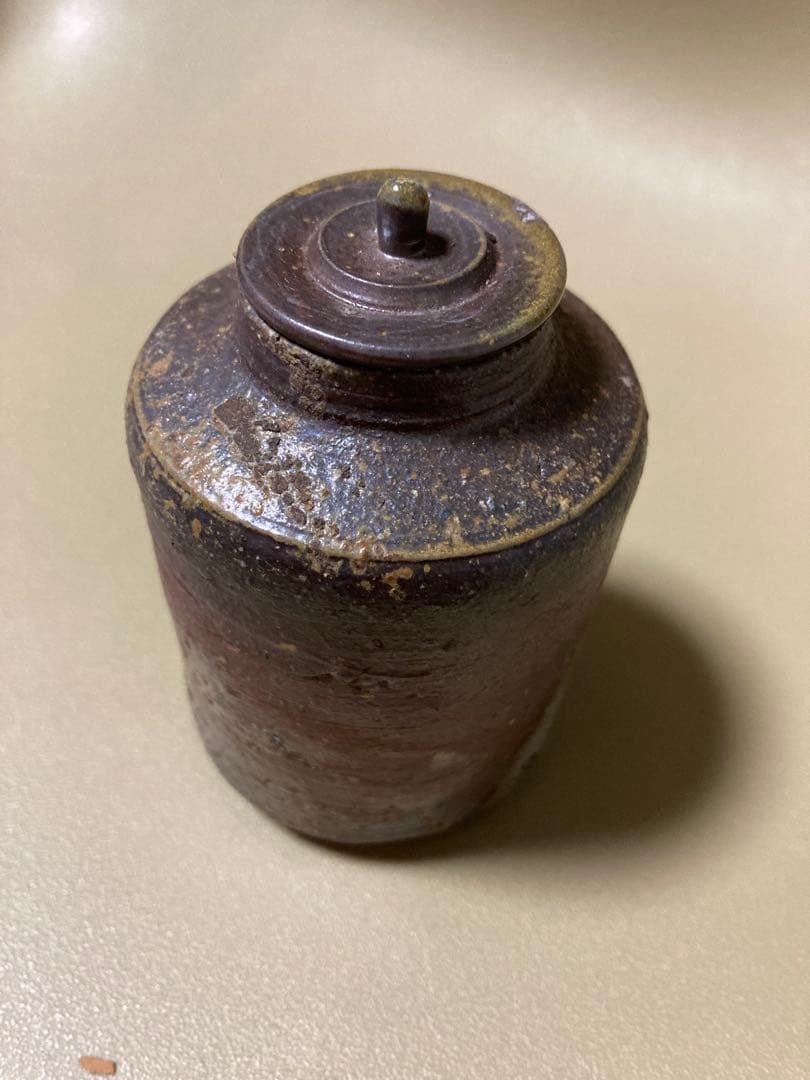 茶入　陶器製茶道具 赤茶色 袋付き