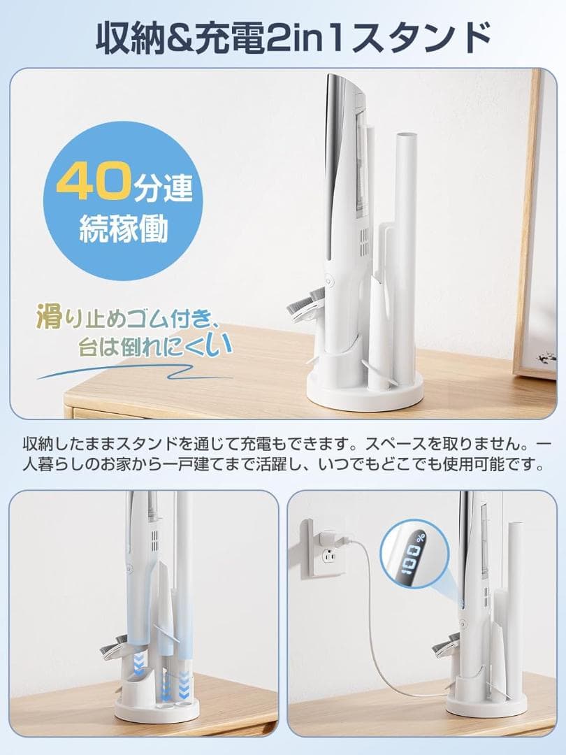 掃除機 コードレス 置くだけ充電 38000pa強力吸引 ハンディ クリーナー