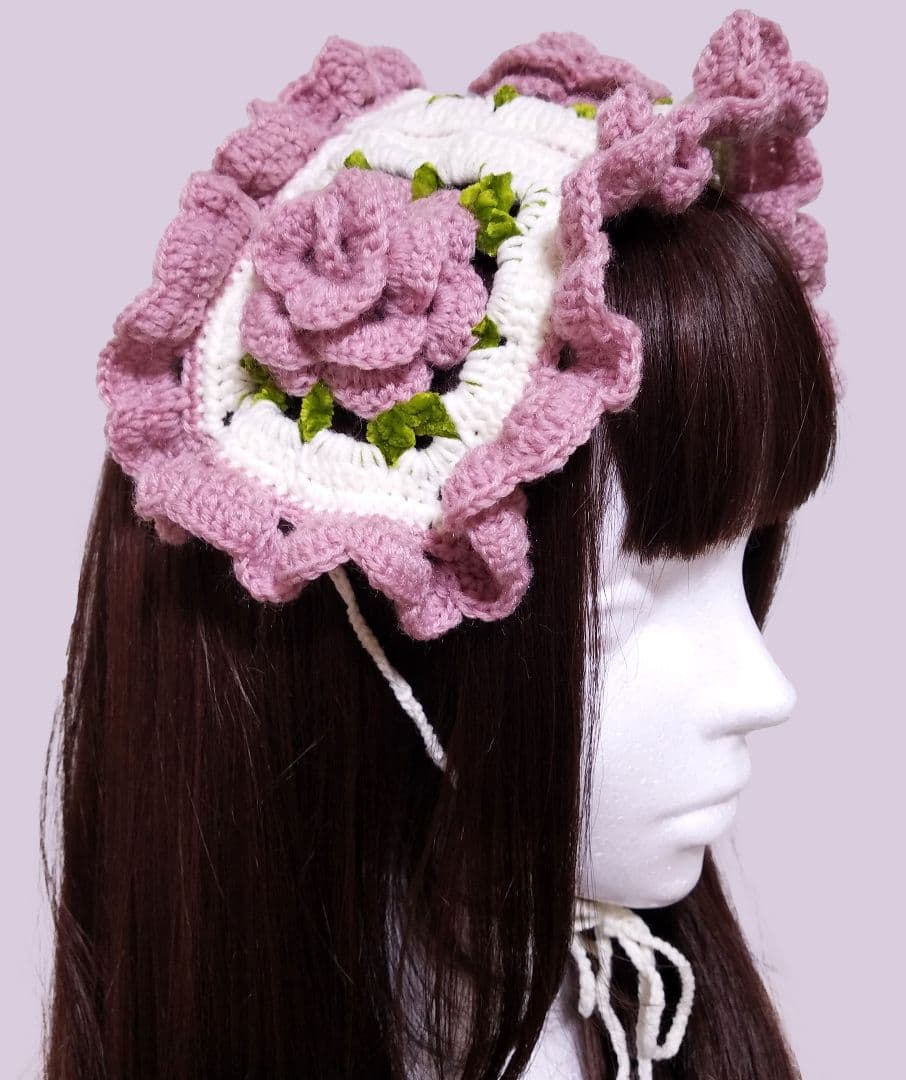 薔薇モチーフヘッドドレス＆つけ襟・ローズピンク2点セット