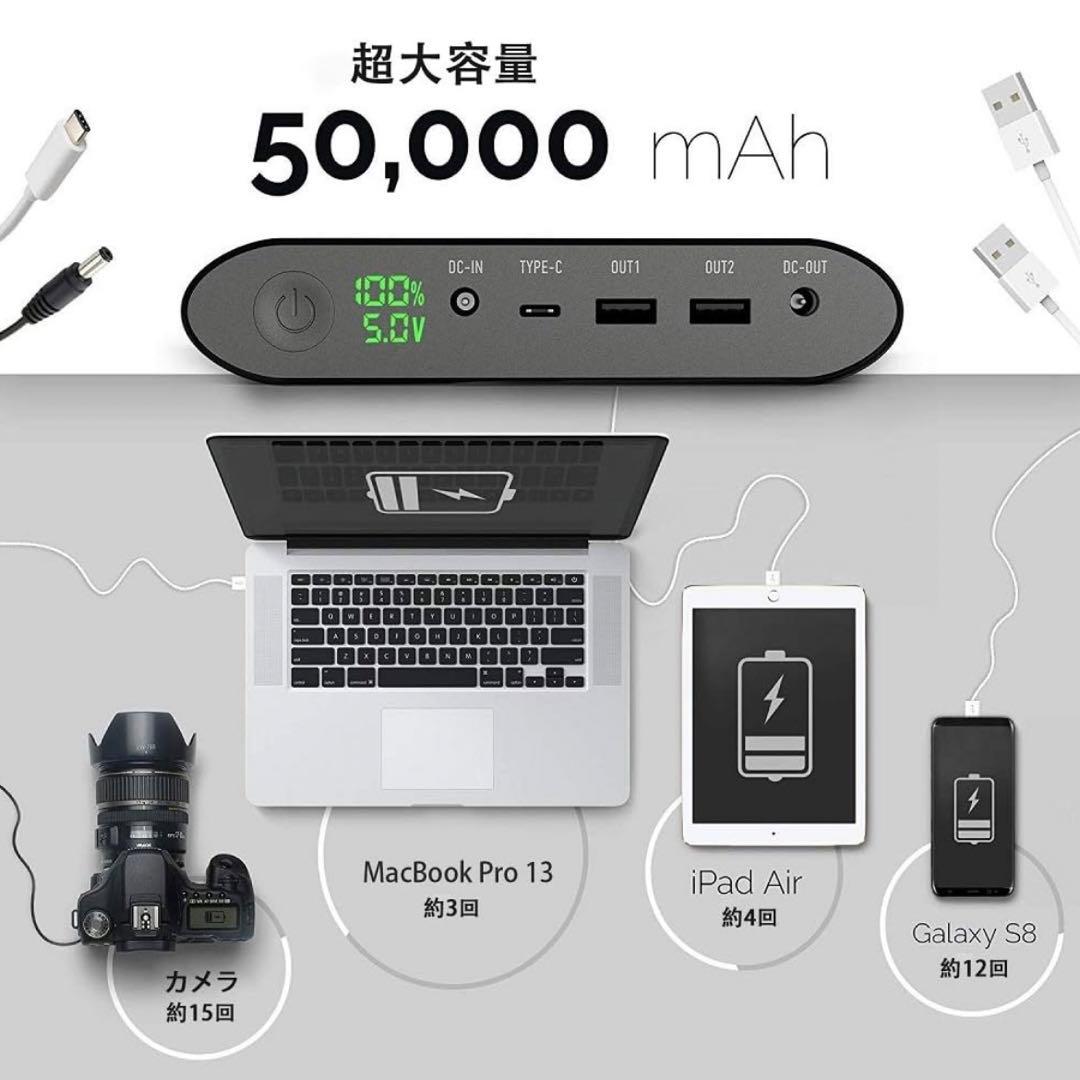 【新品未使用】バッテリー大容量50000mAh 185Wh 急速充電QC3.0