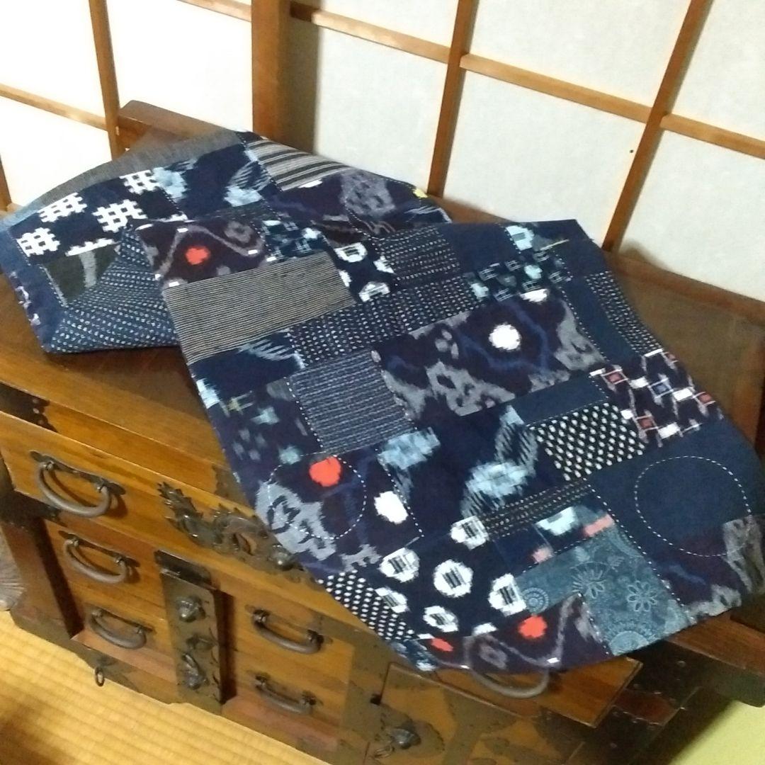 【お値下げ中！】古布　絣のパッチワーク◆リバーシブル◆フリークロス