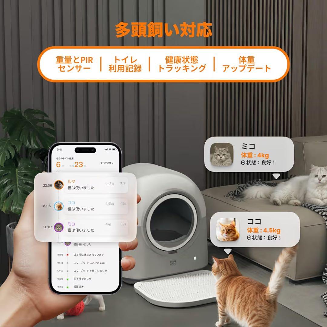 HHOLOVE 自動猫トイレ Pro 上位モデル AI搭載 静音設計 スマホ連携