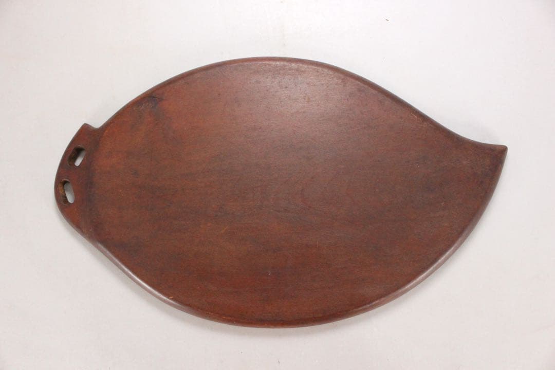 No5833 木彫　葉盆　横幅46cm 木製　無垢　煎茶道具　トレイ　送料無料