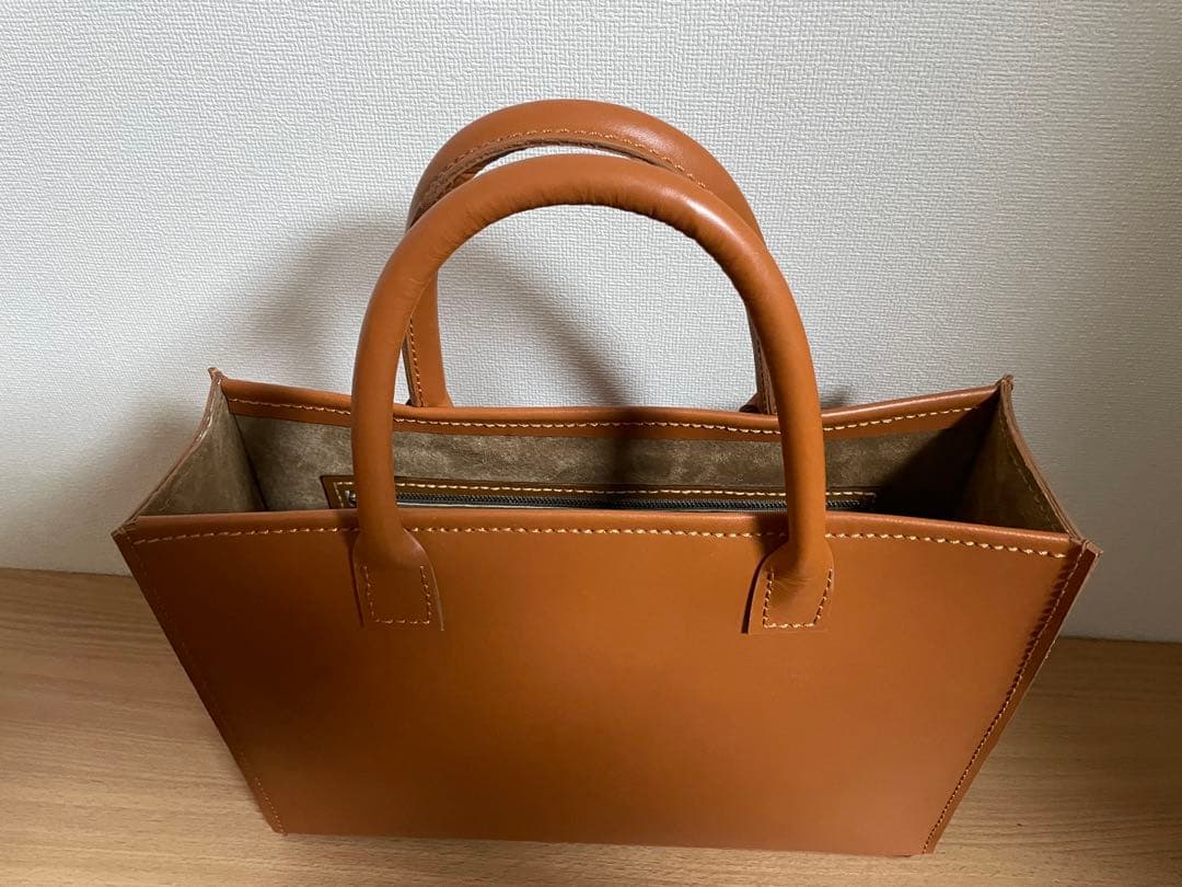072.横長スクエア ブラウン トートバッグ 牛革 ハンドメイド