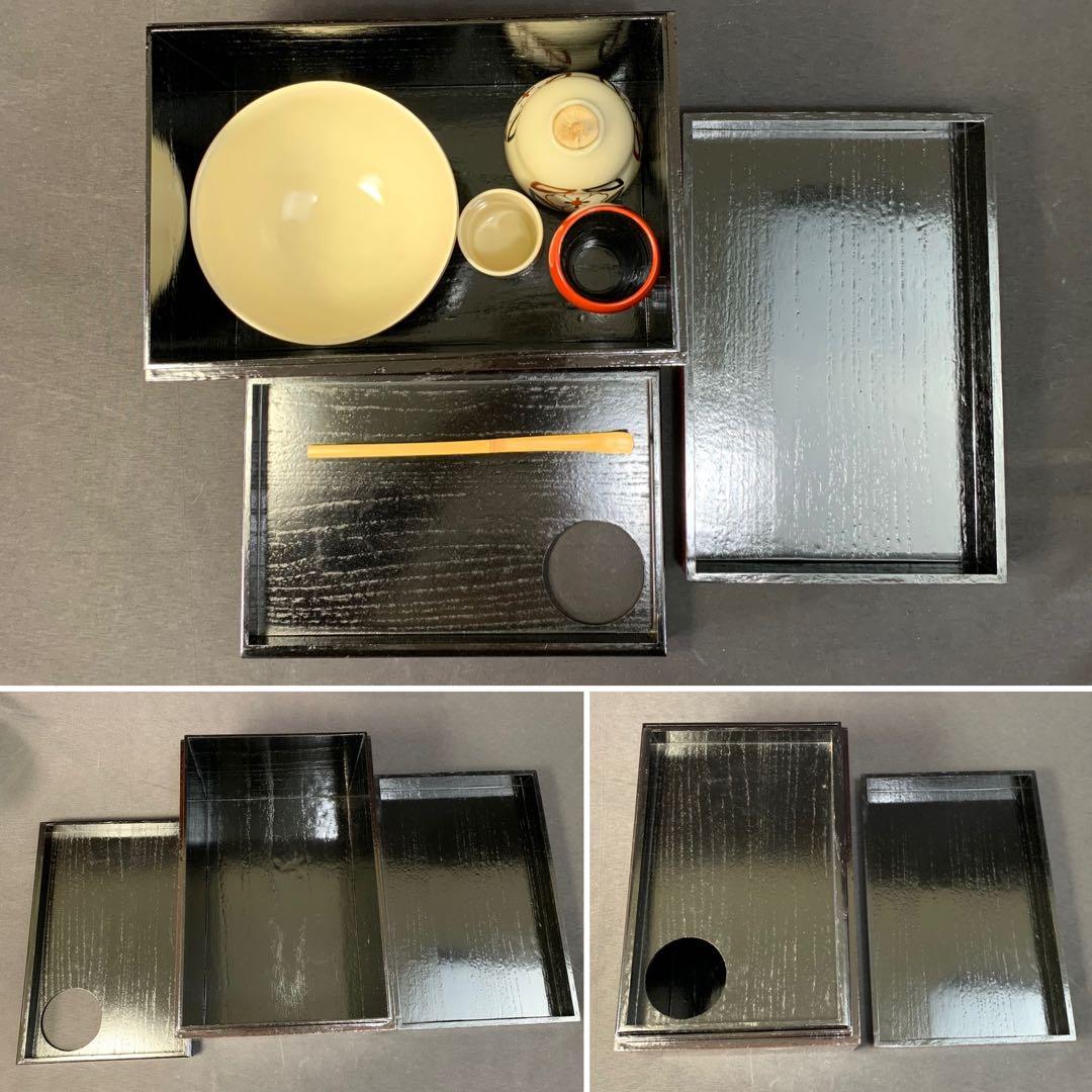 E196 送料無料　茶箱セット　茶道具セット　茶碗　振出し　茶筅筒　茶匙