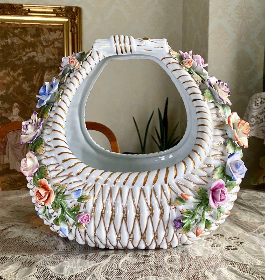 特大大　陶器の花籠　ロイヤルアーデンW約32 d30 h33