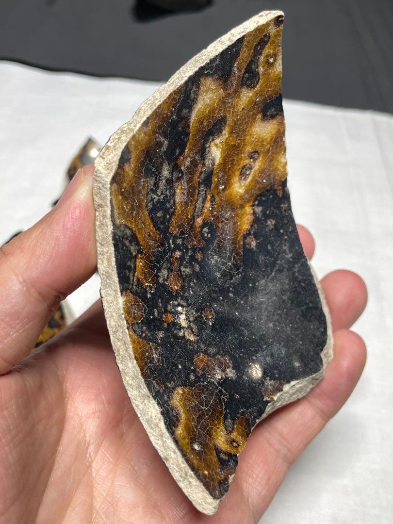 天目茶碗標本4点。殘片。茶道古美術。宋時代。鷓鴣斑。美品。骨董品。