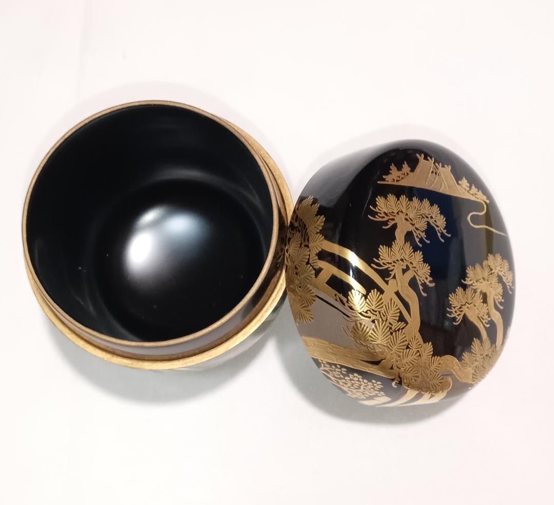 茶道具　輪島塗　蒔絵師宗祥作　黒漆塗住吉絵金銀蒔絵中棗　美品！！