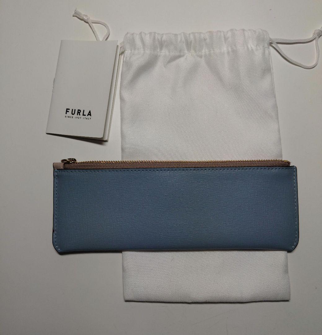未使用 FURLA フルラ ペンケース ベージュ＆ブルー バイカラー　箱無し