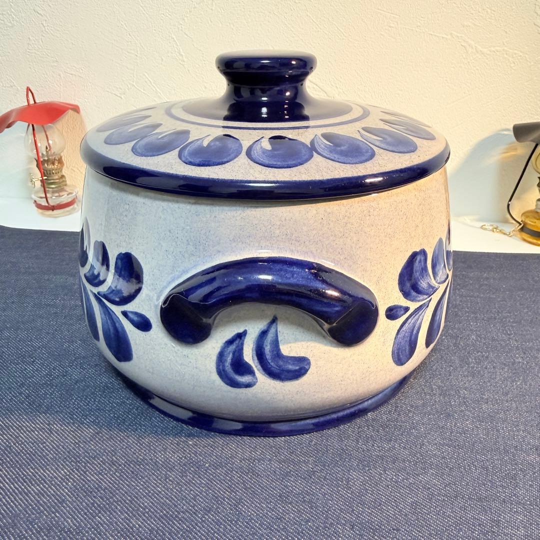 西ドイツ製 ヴィンテージ 陶器 蓋付キャセロール ポット 手描き 美品 2159